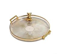 Bandeja redonda de plástico suave con borde dorado y asas laterales para sostener base, pintalabios, botellas de perfume, aretes, tazas de té y otros artículos esenciales diarios (borde dorado)