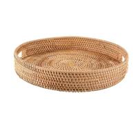 Bandeja Redonda de ratán for Servir, bandejas otomanas Tejidas Decorativas con Asas for Mesa Centro para Hogar(7CM)