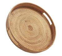 Bandeja Redonda de ratán for Servir, bandejas otomanas Tejidas Decorativas con Asas for Mesa Centro para Hogar