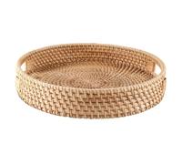 Bandeja Redonda de ratán for Servir, bandejas otomanas Tejidas Decorativas con Asas for Mesa Centro para Hogar