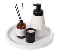 Bandeja redonda de silicona diseñada para organizar los artículos esenciales diarios, incluyendo productos para el cuidado de la piel, botellas y accesorios de aromaterapia (blanco 23)