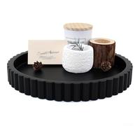 Bandeja redonda de silicona para encimera de baño, organizador de tocador, soporte de especias de cocina, centro de mesa de centro con líneas minimalistas limpias (negro)