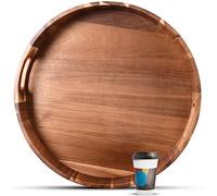 Bandeja redonda extra grande de 20 pulgadas, bandejas de madera de acacia resistentes para mesa de café otomana grande, bandeja organizadora decorativa gigante, bandeja organizadora enorme de cocina,