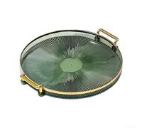 Bandeja redonda moderna con borde de acabado dorado, organizador decorativo de plástico con asas reforzadas para productos de belleza, cuidado de la piel, perfume, joyas, vasos para uso en el hogar