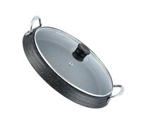 Bandeja Redonda para Asar Carne Negra, Compatible Gas | Cocción sin Humo, Diseño de Doble Asa y Tapa de Vidrio, para Reuniones en Casa, Buffets y Fines de Semana