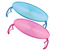 Bandeja redonda para microondas, estante de vapor, estante de plástico, utensilios de cocina multiusos, color rosa y azul, 2 unidades, perfecto para frigorífico, horno y más