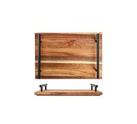 Bandeja rústica de madera de acacia con asas, elegante bandeja de madera maciza para desayuno, tarde, escritorio, decoración retro del hogar, perfecta para entretenimiento