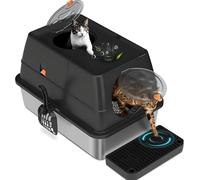 Bandeja Sanitaria de Acero Inoxidable con Tapa, Bandeja Sanitaria Cerrada para Gatos Grandes con Alfombrilla de Doble Capa, Tapa, Pedales, Pala, Entrada Frontal y Black Standard Size: 60 × 40 × 39 cm