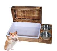 Bandeja Sanitaria para Conejos con Dispensador De Heno - De Heno De Madera con 2 Cuencos Y Baño,Dispensador Anti-Desperdicio con Soporte para Bandejas de Comida y Hierba para Conejos