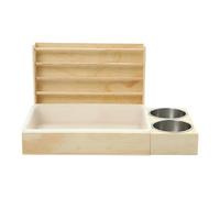 Bandeja Sanitaria Para Conejos Con Dispensador De Heno,De Heno De Madera Con 2 Cuencos Y Baño - Dispensador Anti-Desperdicio con Soporte para Bandejas de Comida y Hierba para Conejos Hámsteres en Jaul