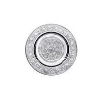 Bandeja Sidra, Color Plateado, de Estilo Oriental, de Metal, 30 cm | La bandeja redonda presenta motivos orientales elaborados a mano. Asimismo, el diseño de Sidra sigue el estilo oriental.