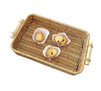 Bandeja tejida rectangular,Bandeja de cesta tejida rectangular | Bandeja decorativa de ratán | Bandeja multiusos, bandeja de mimbre con asa para exponer adornos del hogar, frutas y verduras