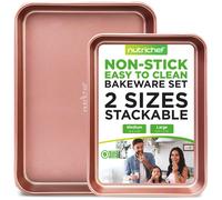 Bandejas antiadherentes NutriChef de 2 piezas para hornear galletas - Juego de bandejas premium para hornear de tama o mediano y grande - Bandeja