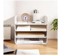 Bandejas de archivo apilables de 4 niveles, organizador de bandeja de cartas, organizador de escritorio, soporte de documentos A4, clasificador de papel para oficina, escuela (horizontal blanco)