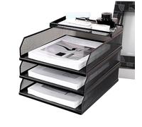 Bandejas de archivo, organizador de papel de 12.6 x 9.8 x 9.05 pulgadas, bandeja de almacenamiento de papeles apilable, estante de almacenamiento de documentos de malla de papel A4, estante de