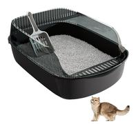 Bandejas de arena para gatos, caja de arena para gatos de 12 litros con cucharada y valla anti-salpicadura, inodoro semicloseado, bandeja de arena para gatos resistente a la mancha de doble capa