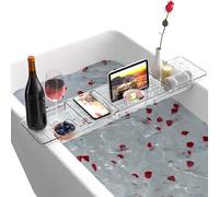 Bandejas de baño para todo el baño, estante sobre tabla con diseño antideslizante, soporte transparente para iPad, bandeja de baño para libros, teléfono, tamaño ajustable [51-81 cm]