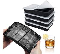 Bandejas De Cubitos De Hielo CNMTCCO Cubitera De Silicona Pack De 4 Total 60 Compartimentos Hacer Cubo De Hielo Cuadrado Grande Para Nevera Whisky Cóctel Vino Puré De Frutas Helado(Negro)