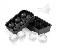 Bandejas de Cubitos de Hielo de Silicona Moldes Bolas de Hielo con Embudo Moldes Cuadrados Grandes de 6 Compartimentos de Cubitos de Hielo para Bebidas, Whisky y Cócteles, 2 Piezas (Negro)