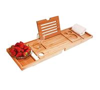 Bandejas de madera de acacia para bañera, bandeja de baño y cama, organizador de baño de madera para una o dos personas, bandeja extensible de lujo para bañera, con estante de lectura o soporte para