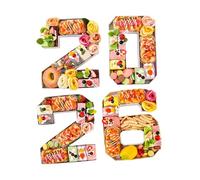 Bandejas de Números para Comida - Tabla Embutidos Rellenable 2026, 25.4x21.5x3cm Cartón, 1.18in Profundidad Plato Fruta, 550g | Decoración Graduación para Instituto & Universidad