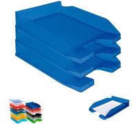 Bandejas de Oficina Apilables - Organizador Oficina para Folios - Organizador de Archivos Escritorio Color Transparente Azul OFFICEPAPER Pack (3 Bandejas)