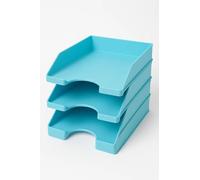 Bandejas de Oficina Apilables - Organizador Oficina para Folios - Organizador de Archivos Escritorio Color Azul Celeste OFFICEPAPER Pack (3 Bandejas)