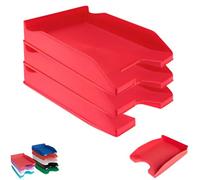Bandejas de Oficina Apilables - Organizador Oficina para Folios - Organizador de Archivos Escritorio Color Rojo OFFICEPAPER Pack(3 Bandejas)