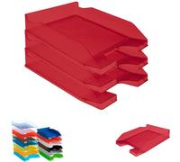 Bandejas de Oficina Apilables - Organizador Oficina para Folios - Organizador de Archivos Escritorio Transparente Rojo OFFICEPAPER Pack (3 Bandejas)