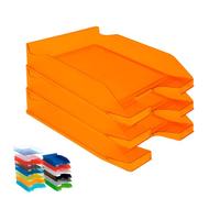 Bandejas de Oficina Apilables - Organizador Oficina para Folios - Organizador de Archivos Escritorio Transparente Rojo OFFICEPAPER Pack (3 Bandejas)