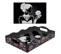 Bandejas de pintura de arte de perlas, bandejas para servir arte de perlas con tapas y asas para organizador del hogar, color negro, 18, mujer