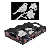 Bandejas de pintura de arte de perlas, bandejas para servir arte de perlas con tapas y asas para organizador del hogar, color negro, 14 pájaros