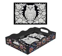 Bandejas de pintura de arte de perlas, bandejas para servir arte de perlas con tapas y asas para organizador del hogar, color negro, 20 búhos