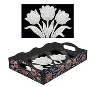 Bandejas de pintura de arte perlado, bandejas para servir arte de perlas con tapas y asas para organizador del hogar, color negro, 31 flores