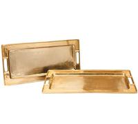 Bandejas decorativas doradas de Objet D'Art, bandeja rectangular Beaufort para sala de estar, otomana y mesa de café, juego de 2 bandejas para velas, licor y centros de mesa