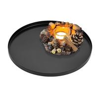 Bandejas Decorativas Platos Negros Bandeja Redonda Metal de Acero Inoxidable para Organizador Joyería Velas Pizza (Negro, Ø 32 cm)