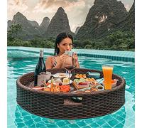 Bandejas flotantes redondas para servir, ideales para mesas de bar, piscinas, bancos de arena, spas, baños y fiestas | Bandeja flotante para servir bebidas y comida en la piscina, 60 x 60 x 20 cm, c