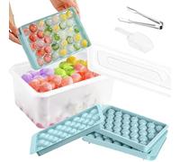 Bandejas Hielo Redondos con Recipiente, Cuchara, Pinzas, 99 Moldes Cubitos Hielo Mini con Tapa, Bandeja Esferas Cubiteras Hielo, Molde Hielo Redonda para Cócteles, Whisky, Café, Bebidas, Vino(Azul)