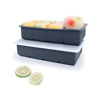 Bandejas para cubitos de hielo de silicona con tapas, cuadradas, grandes, fáciles de liberar, flexibles, sin BPA, para alimentos de bebés, whisky, cócteles, juego de 2, gris