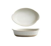 Bandejas para lasaña Plato de arroz horneado con queso Retro doble oreja cerámica, ensaladera creativa, plato profundización for el hogar, vajilla rugosa Para hornear pasteles(Blanco,10.5 inches)
