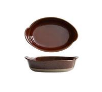 Bandejas para lasaña Plato de arroz horneado con queso Retro doble oreja cerámica, ensaladera creativa, plato profundización for el hogar, vajilla rugosa Para hornear pasteles(Bruin,8.5 inches)