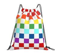 Bandera A Cuadros De La Carrera Del Arcoíris Blanca Mujer Hombre Mochila Con Cordón Impermeable Mochila De Cuerdas Casual Mochilas Deportiva Para Acampada Viaje Senderismo
