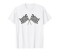 Bandera a Cuadros ondeando Camiseta gráfica económica, Hombre, Blanco, L