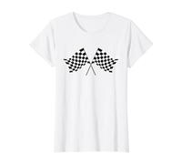 Bandera a Cuadros ondeando Camiseta gráfica económica, Mujer, Blanco, XL