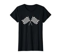 Bandera a Cuadros ondeando Camiseta gráfica económica, Mujer, Negro, S