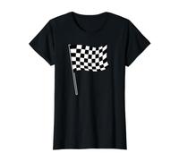 Bandera a Cuadros ondeando Camiseta gráfica económica, Mujer, Negro, XL