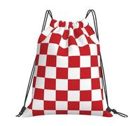 Bandera A Cuadros Roja Y Blanca De La Carrera Unisex Mochila De Cuerdas Impermeable Mochila Con Cordón Ligera Mochilas Deportiva Para Viaje Senderismo Natación