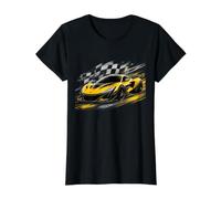 Bandera Amarilla de Velocidad de Carreras de supercoche, Estilo a Cuadros Camiseta gráfica económica, Mujer, Negro, M