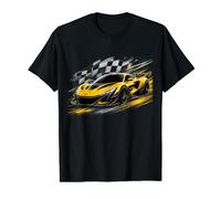 Bandera Amarilla de Velocidad de Carreras de supercoche, Estilo a Cuadros Camiseta gráfica económica, Hombre, Negro, L