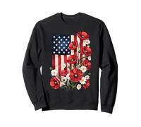 Bandera americana, amapolas rojas y margaritas blancas, arte patriótico Sudadera